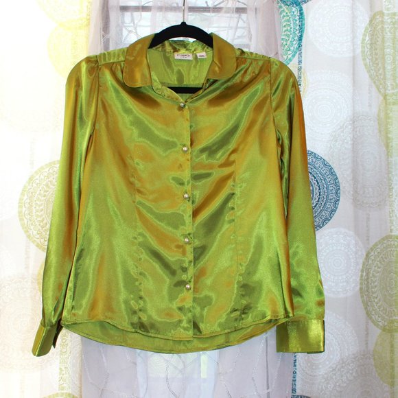 Cato | Green Silk Button-down Blouse | Girls - Picture 1 of 5